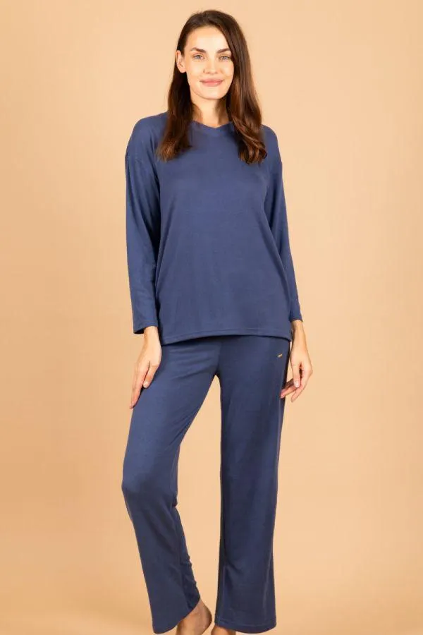 Ladies Navy V Neck Lounge PJ