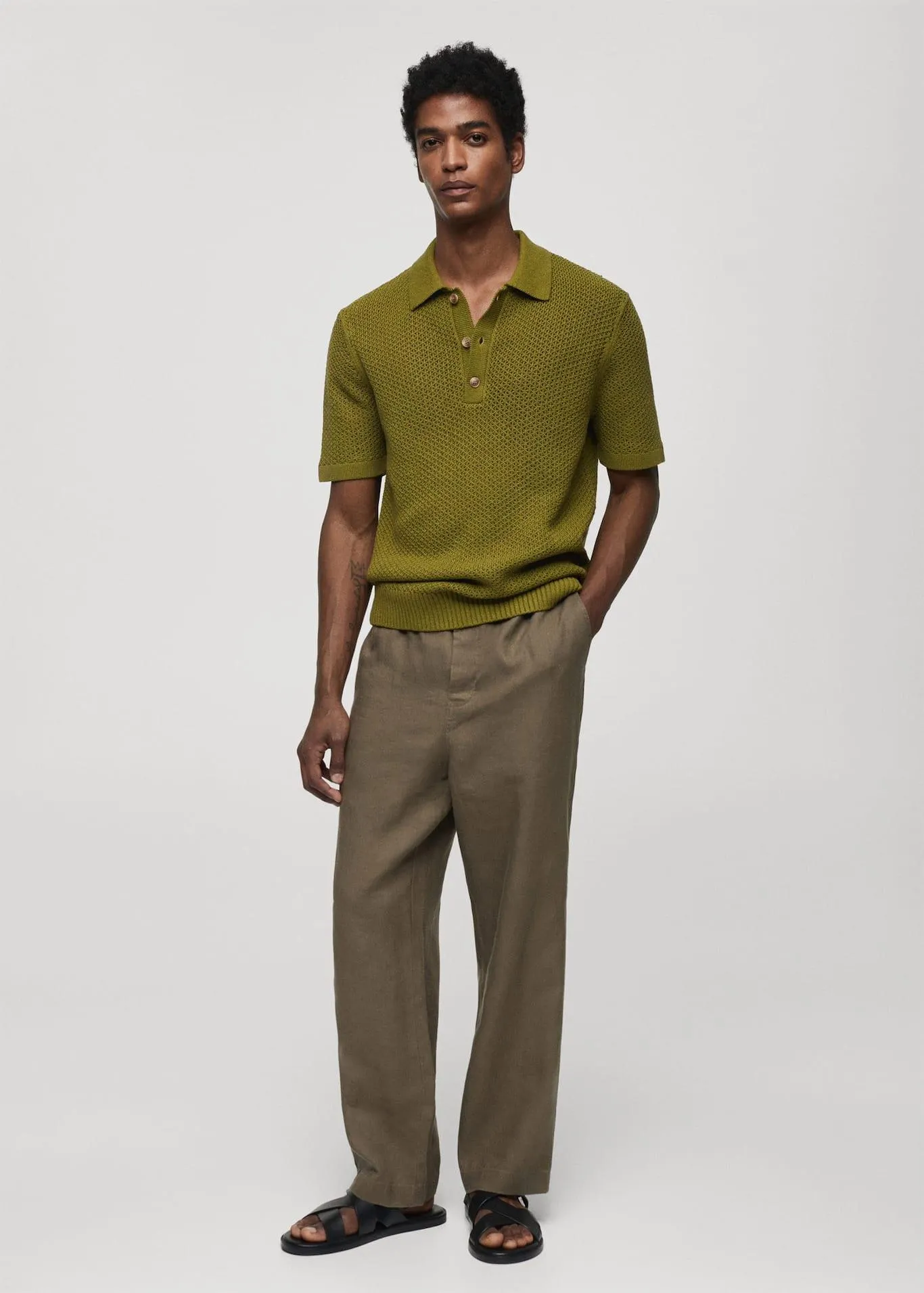 Braided knit polo shirt