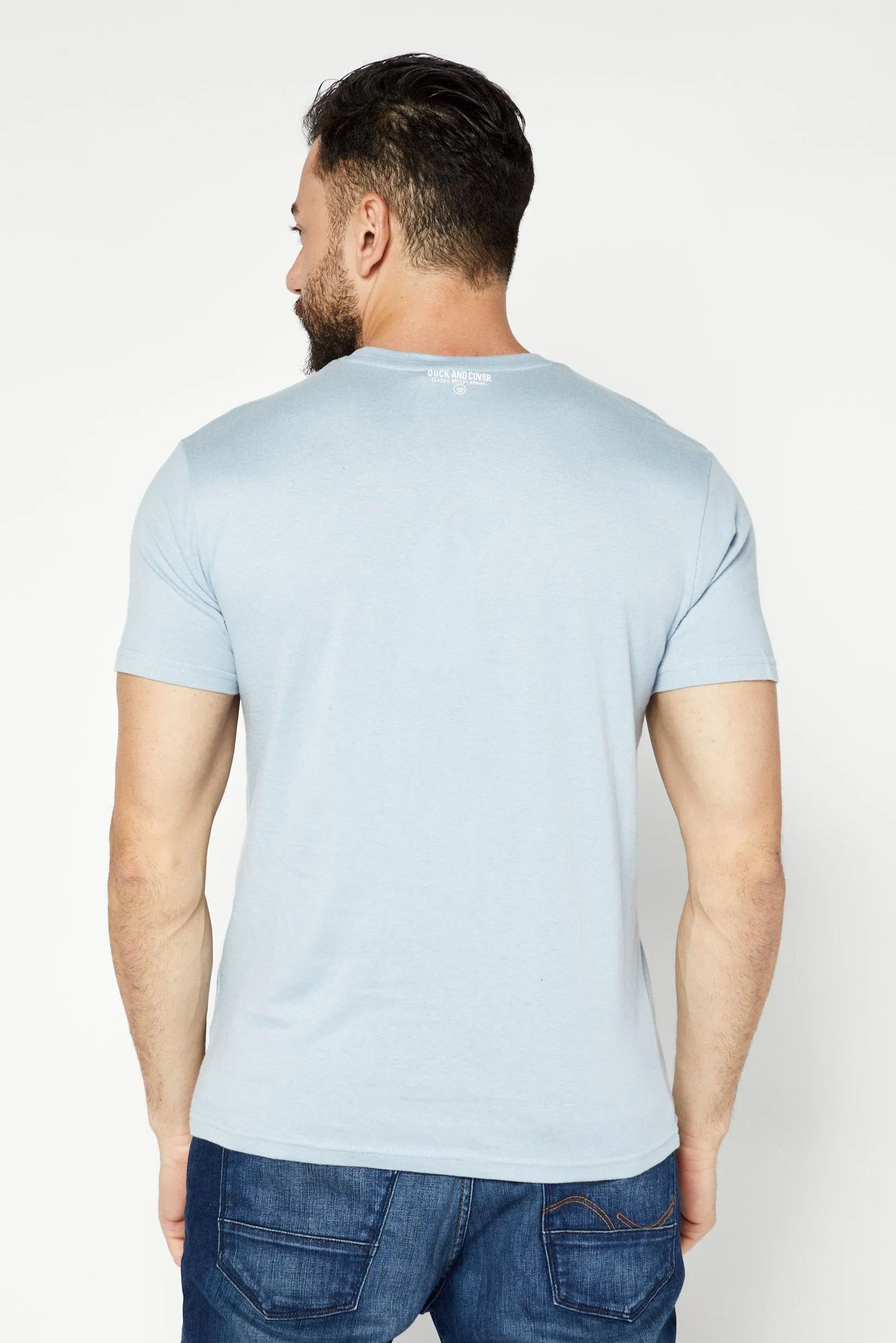 Men Crew Neck Short Sleeve Graphic Print T Shirt ,Light Blue