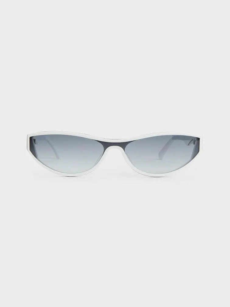 Recycled Acetate Angular Shield Sunglasses - White