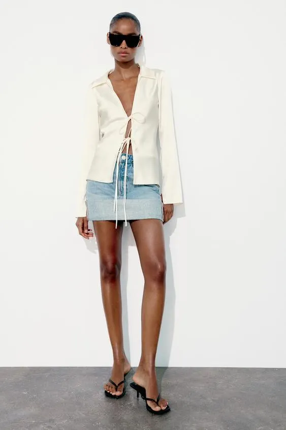 SATIN SHIRT WITH BOWS