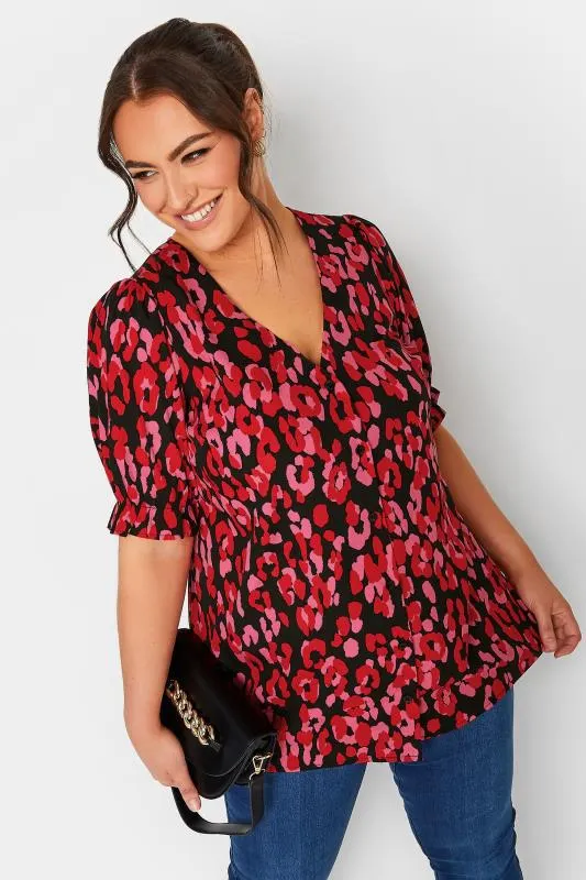 LIMITED COLLECTION Curve Black Leopard Print Frill Sleeve Blouse