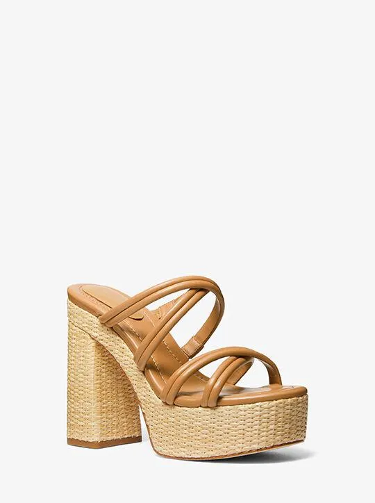 Corrine Leather and Straw Platform Sandal