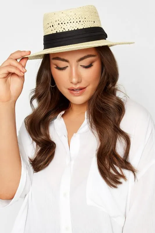 Cream Straw Boater Hat