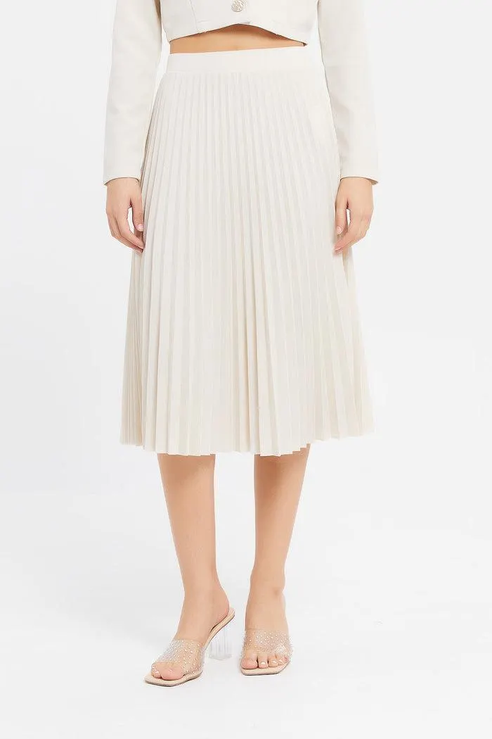 Women Beige Pleated Skirt