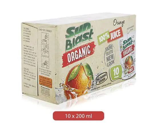 SunBlast Organic Orange Juice - 10 x 200ml