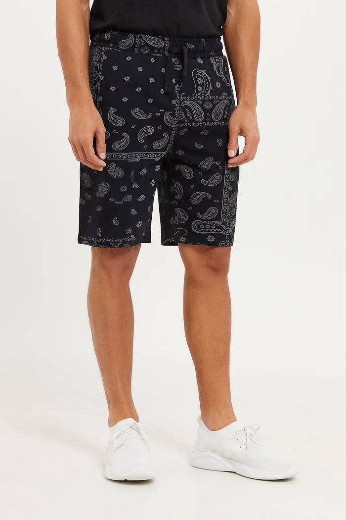 Men Black Printed Jogger Shorts