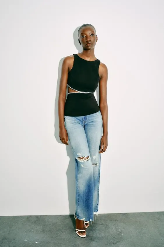 RHINESTONE CUT-OUT TOP