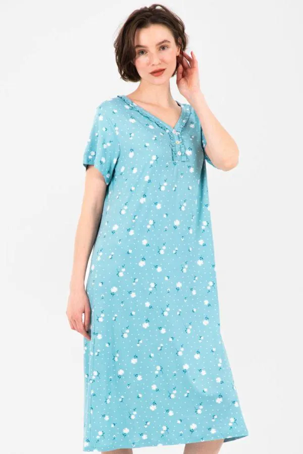 Ladies Sage Green Daisy Polka Nightdress