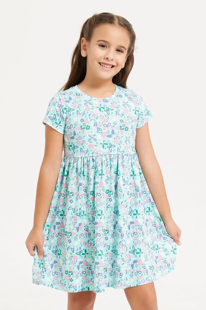 Girls Mint Butterfly Print Dress