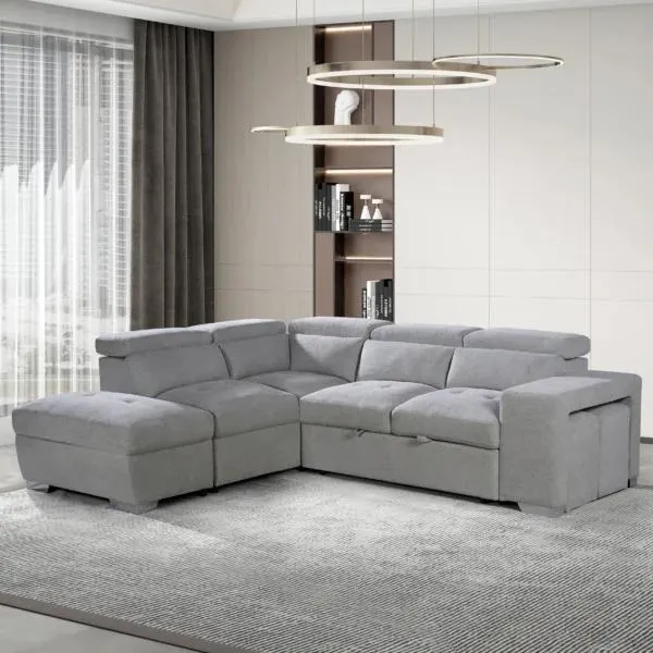 Palermo Right Corner Sofa Bed – Light Grey