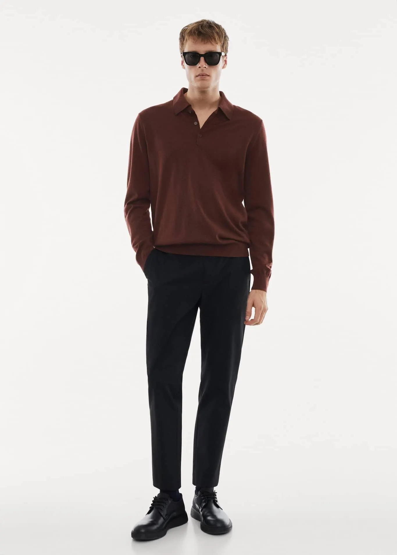 100% merino wool long- sleeved polo shirt