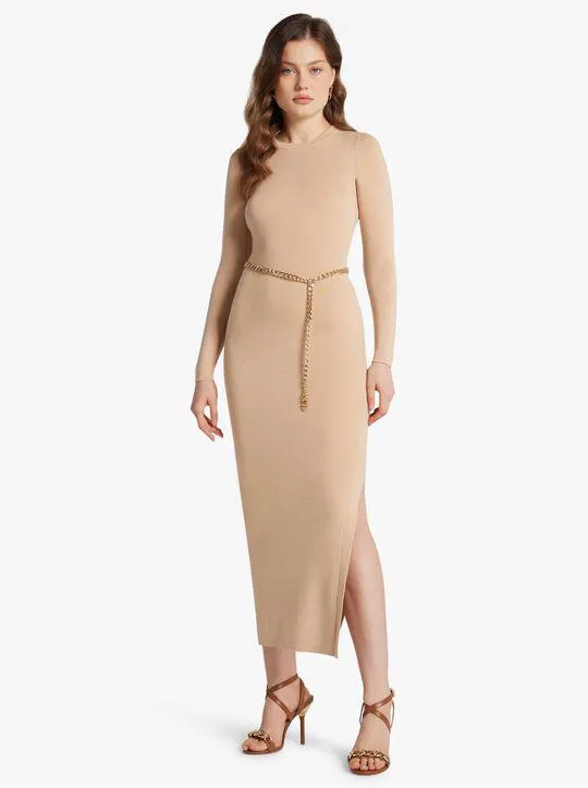 Wool Blend Belted Midi Dress