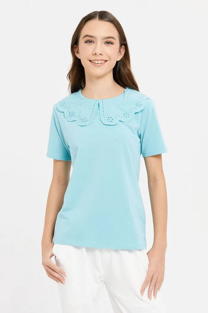 Senior Girl Blue Peter Pan Collar Top