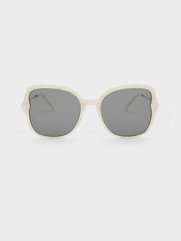 Oversized Recycled Acetate Butterfly Sunglasses - Pearl