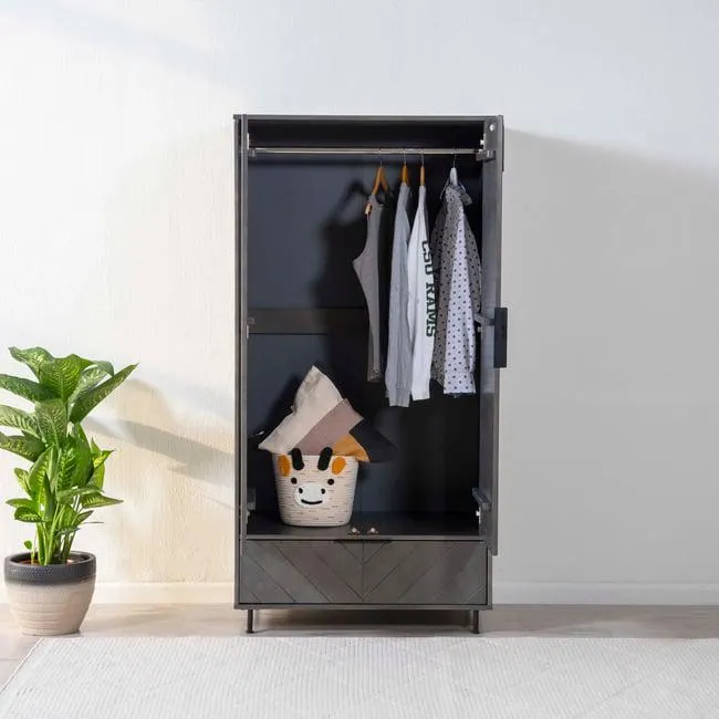 urbanedge kids 2 door wardrobe pine wood & mdf - stain grey