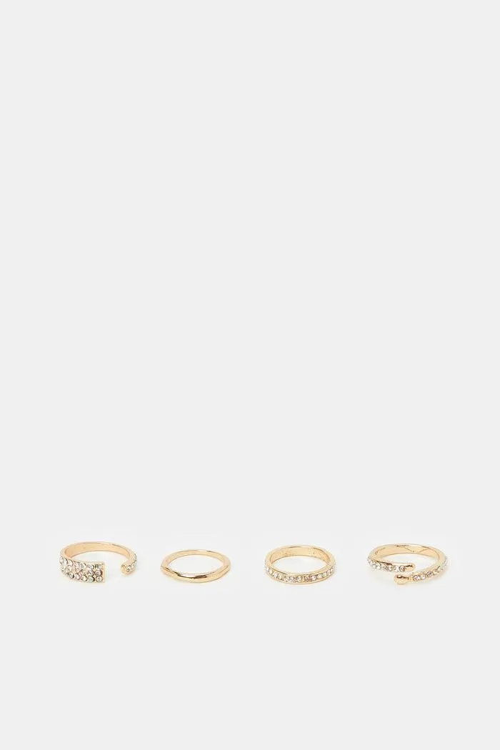 Women Gold Embellished Ring Set (Pack of 4)