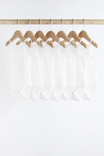 White Rib White 7 Pack Strappy Vest Bodysuits