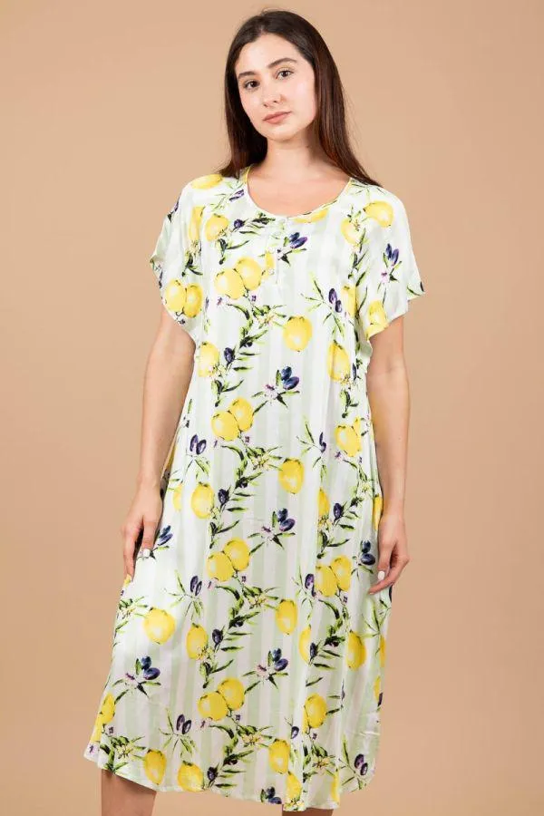 Ladies Light Green Lemon Print Dress