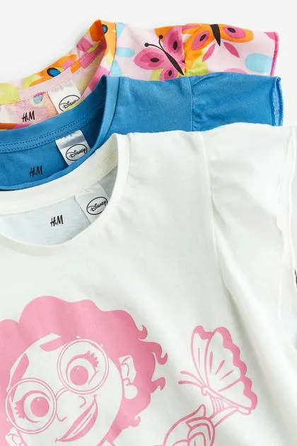 3-pack printed flutter-sleeved tops