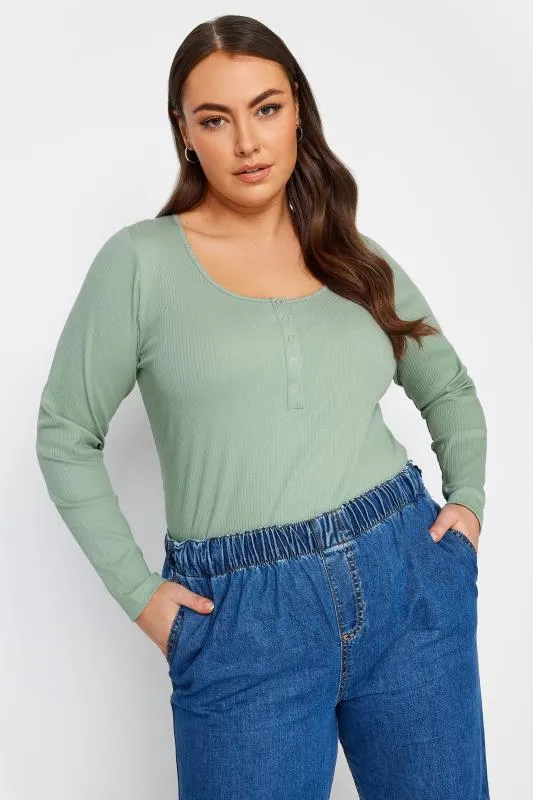 YOURS Curve Light Green Ribbed Popper Fastening Top