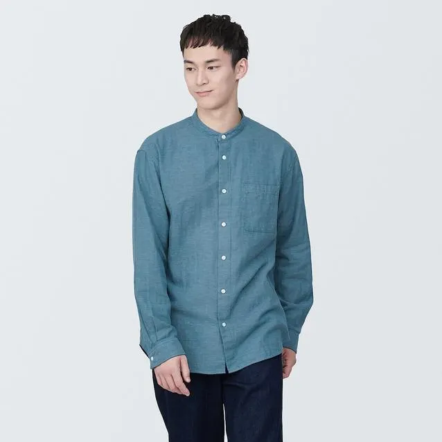 Kapok Blended Double Gauze Stand Collar Long Sleeve Shirt
