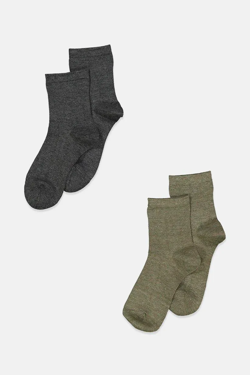 Men 2 Pair Heather Silk Socks, Grey and Olive