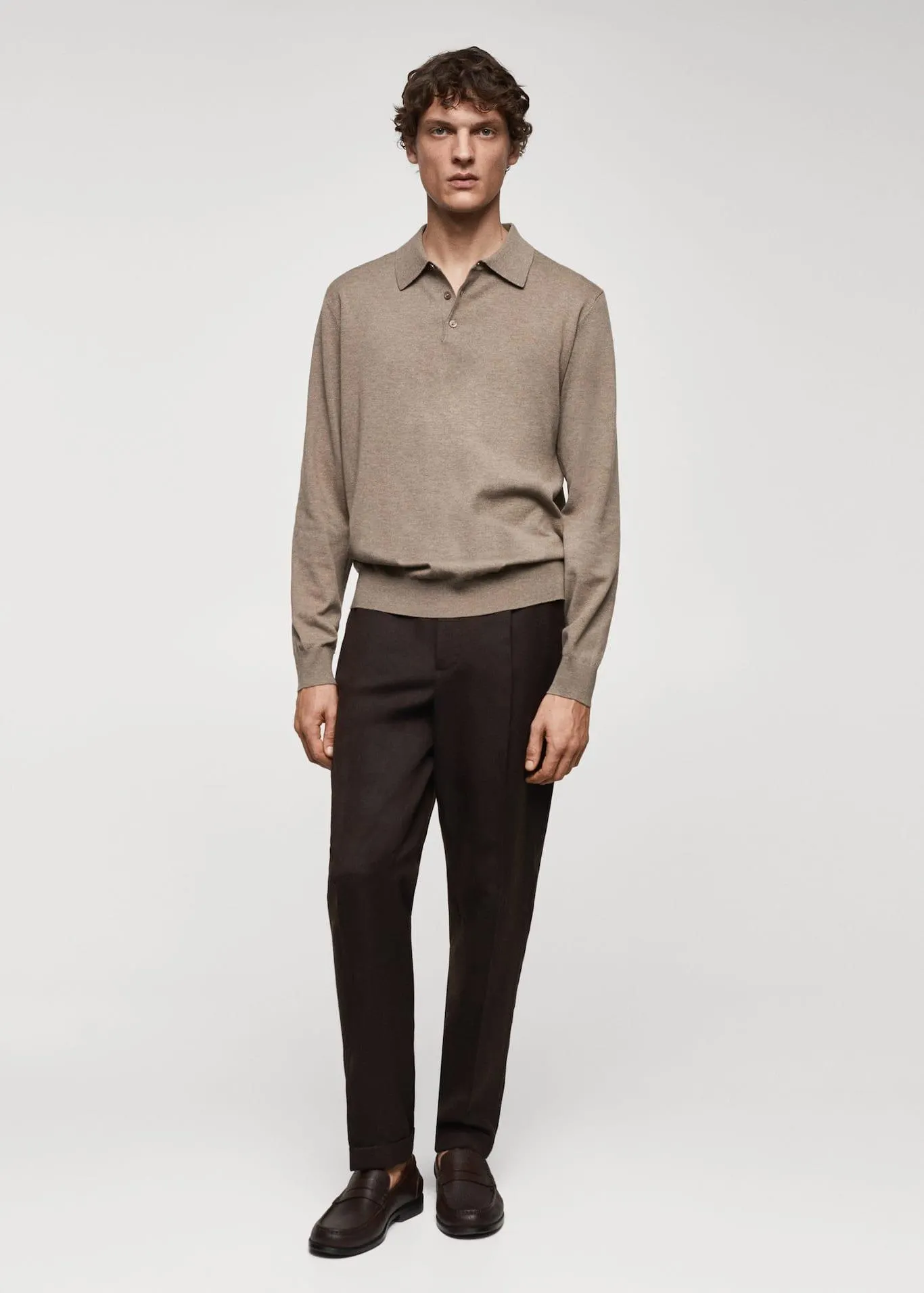 Long-sleeved cotton jersey polo shirt