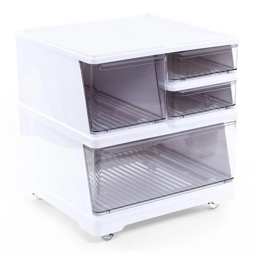 Plastic 2-Tier Cart, Clear & White - 41.1x44.5 cm