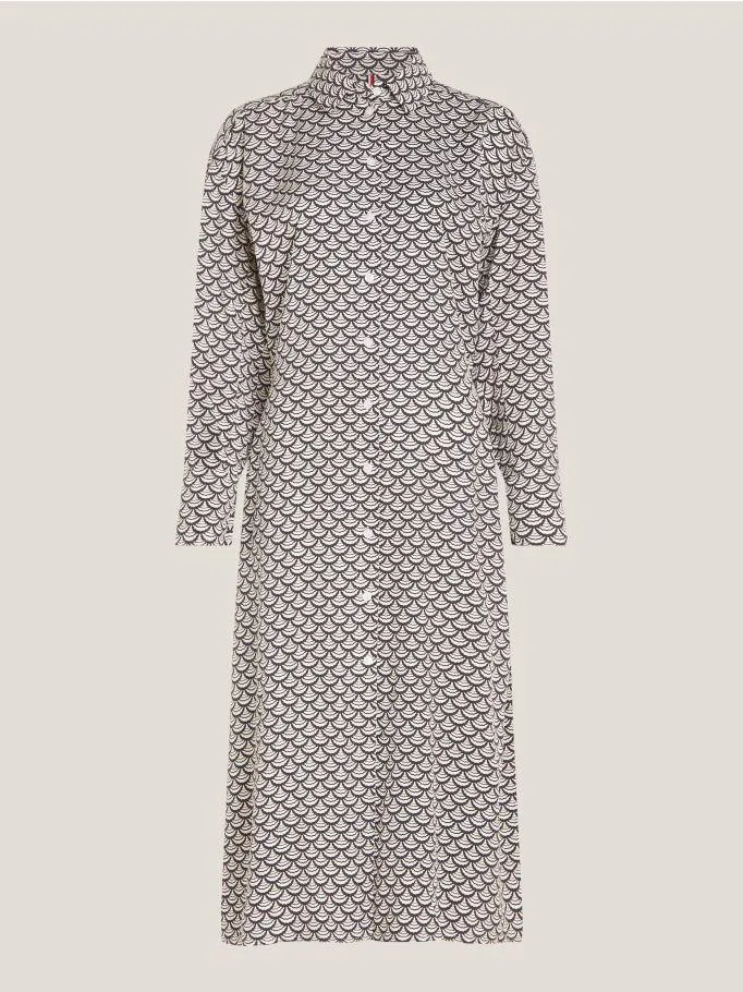 Scallop Print Midi Shirt Dress