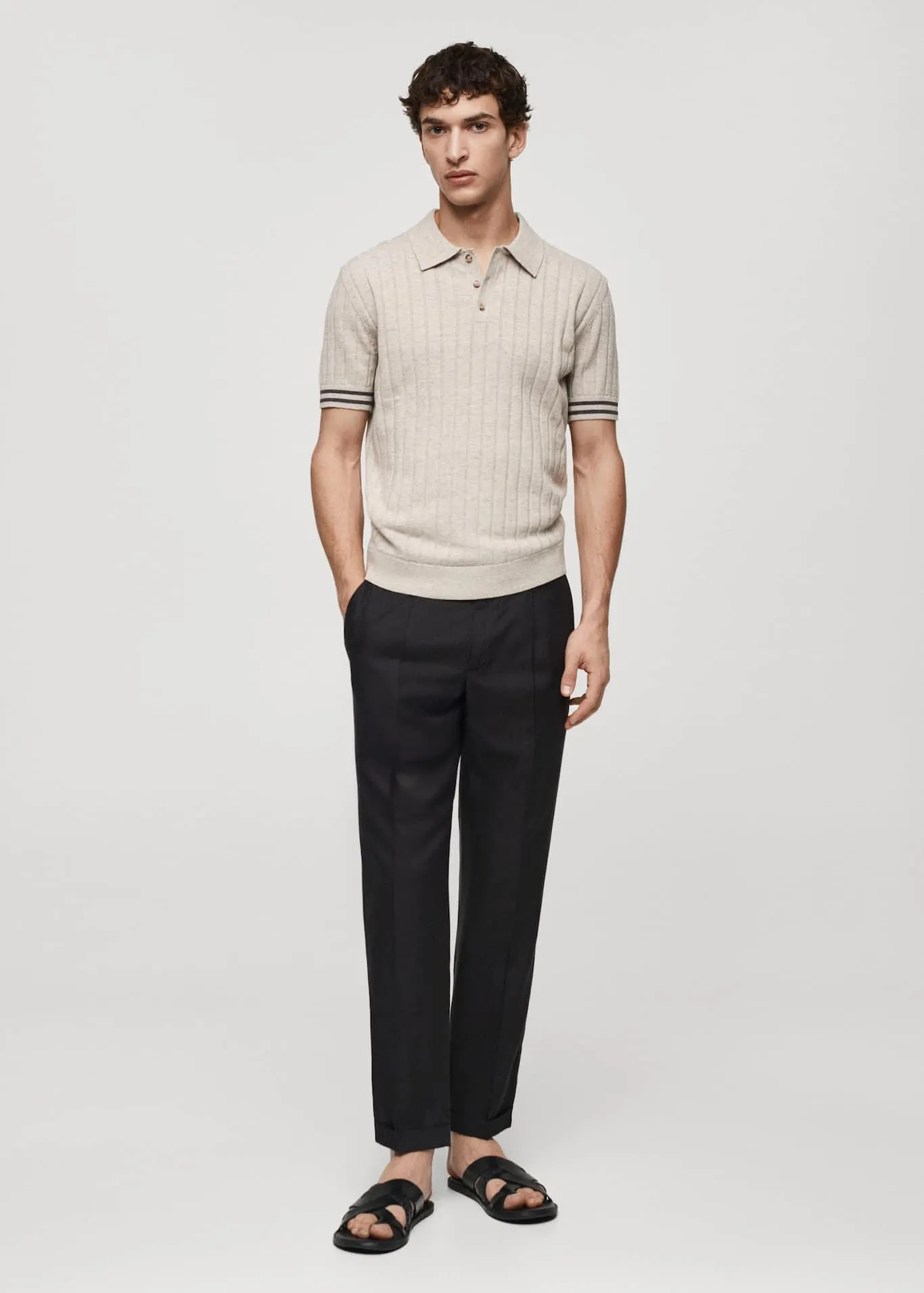 Ribbed knit polo shirt