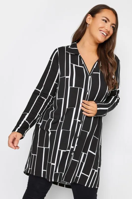 YOURS Curve Black & White Geometric Print Tunic Shirt