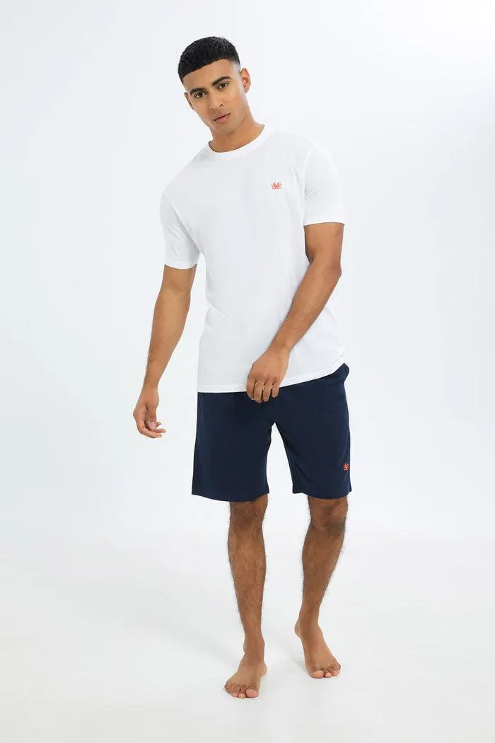Men White And Navy Pyjama Set (2 Piece)