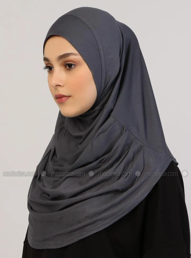 Gray - Plain - Viscose - Instant Scarf