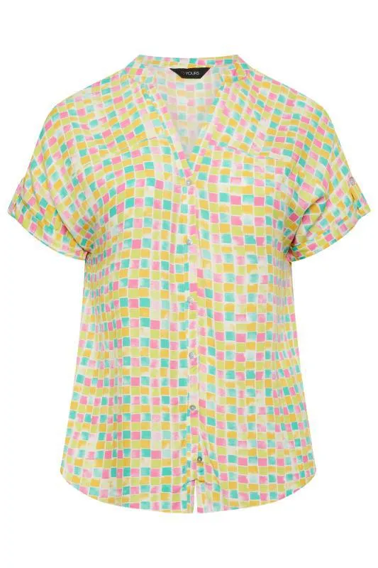 YOURS Curve Green Square Print Button Through Shirt