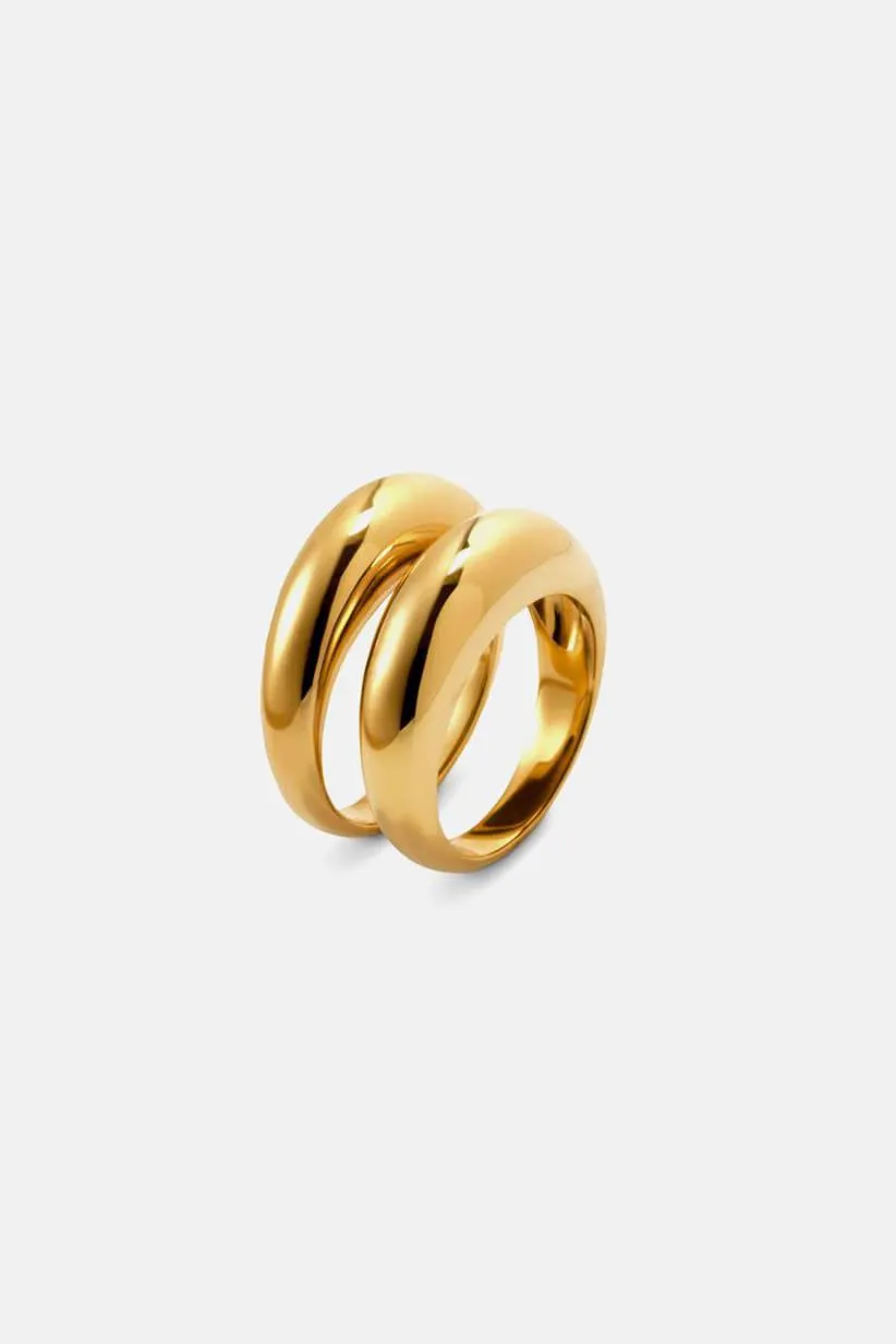 Women 2Pcs Chunky Ring Set, Gold
