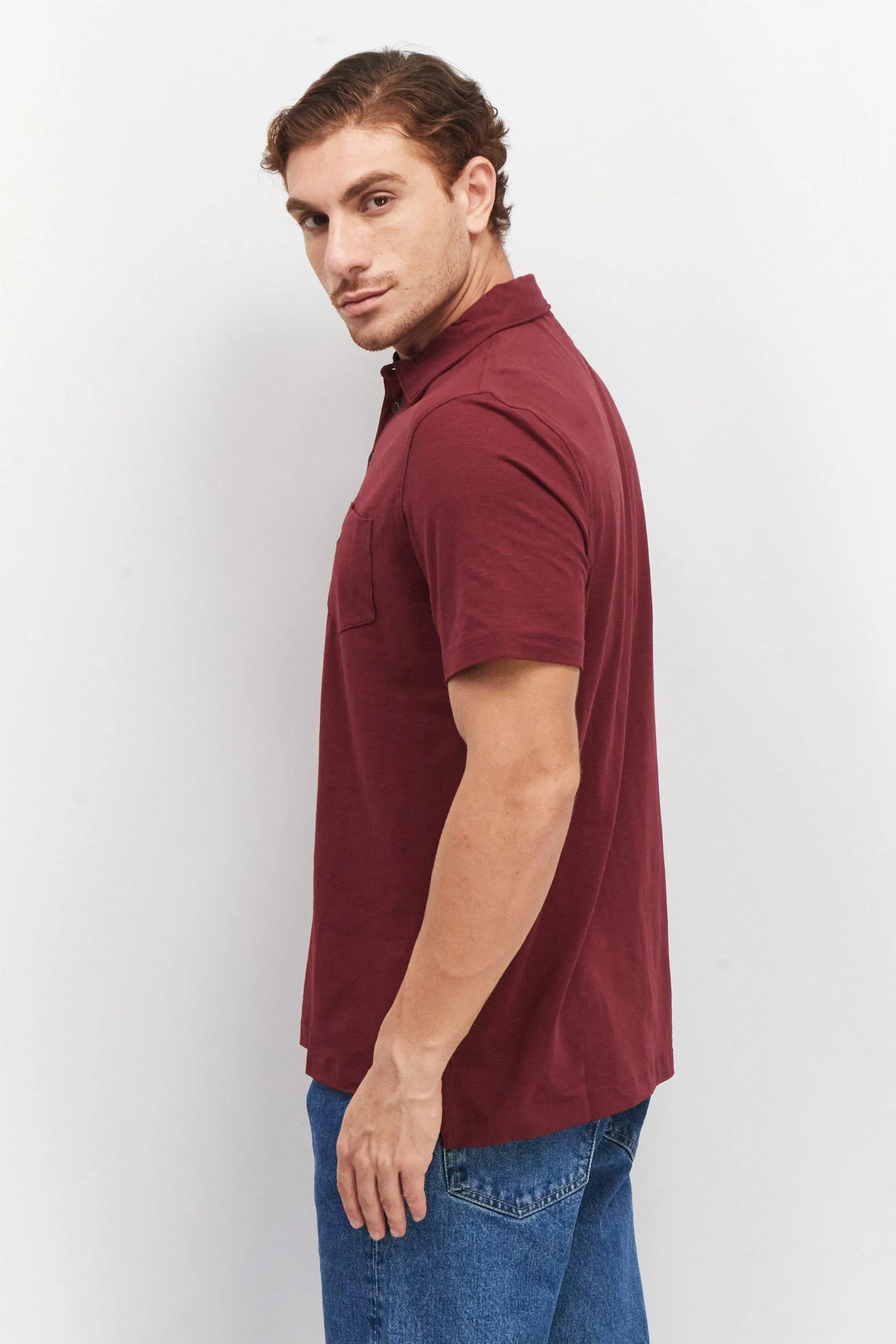Men Regular Fit Heather Short Sleeve Polo Shirt, Maroon