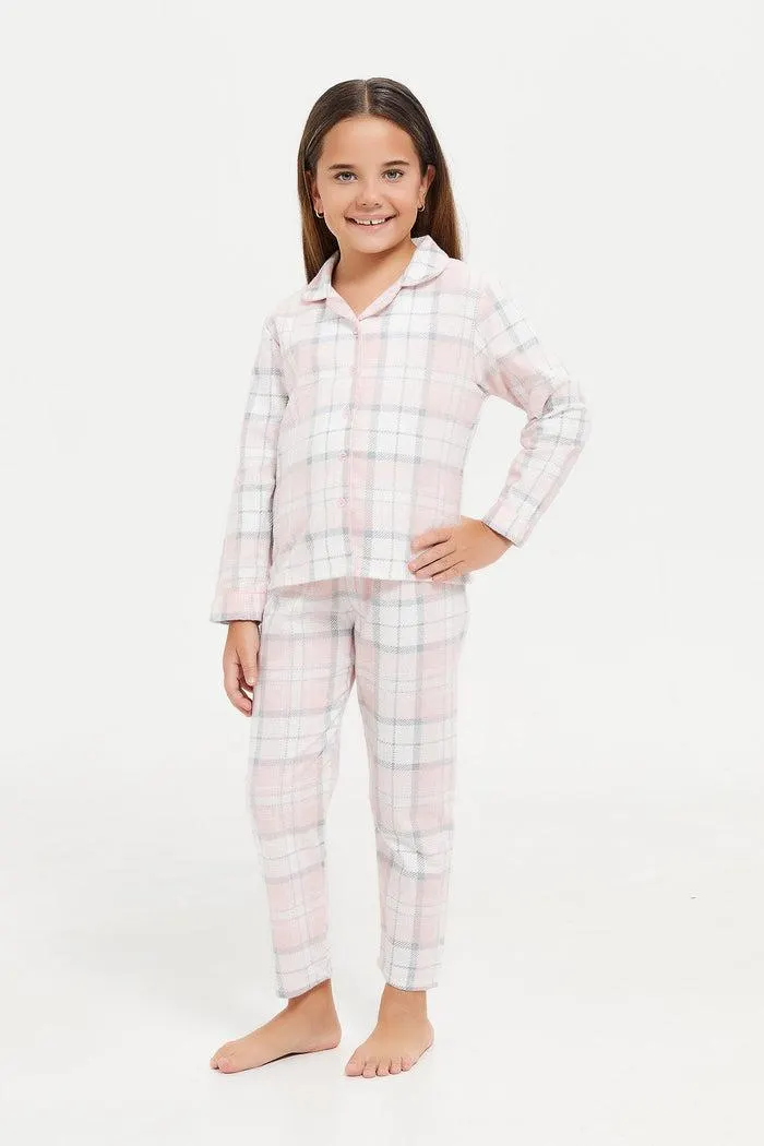 Girls Pink Check Pyjama Sets (2 Piece)