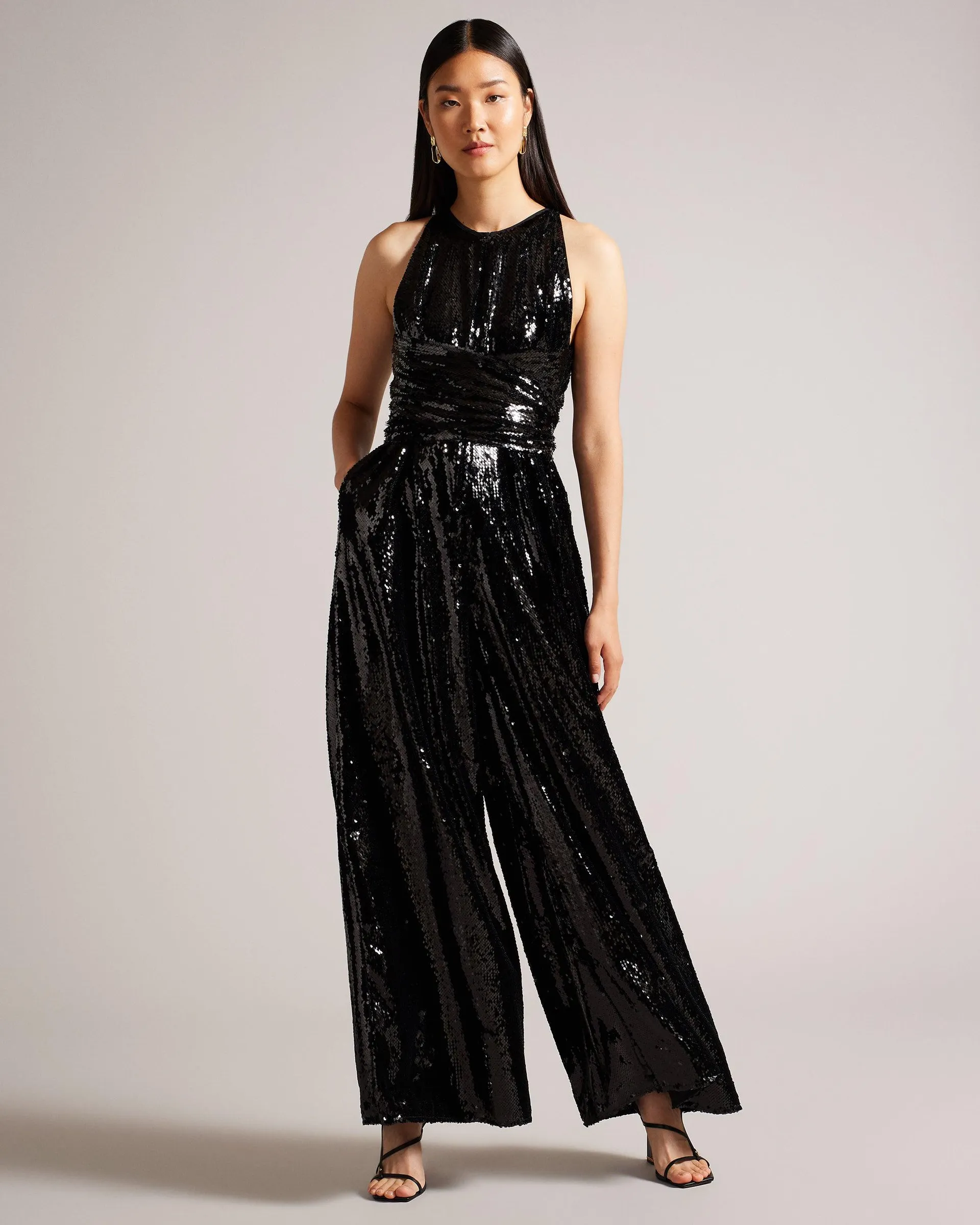 Vivalee Wide Leg Sequin Jumpsuit Black