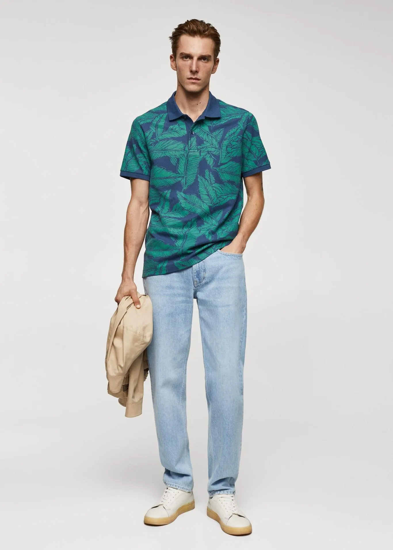 Tropical print cotton polo shirt