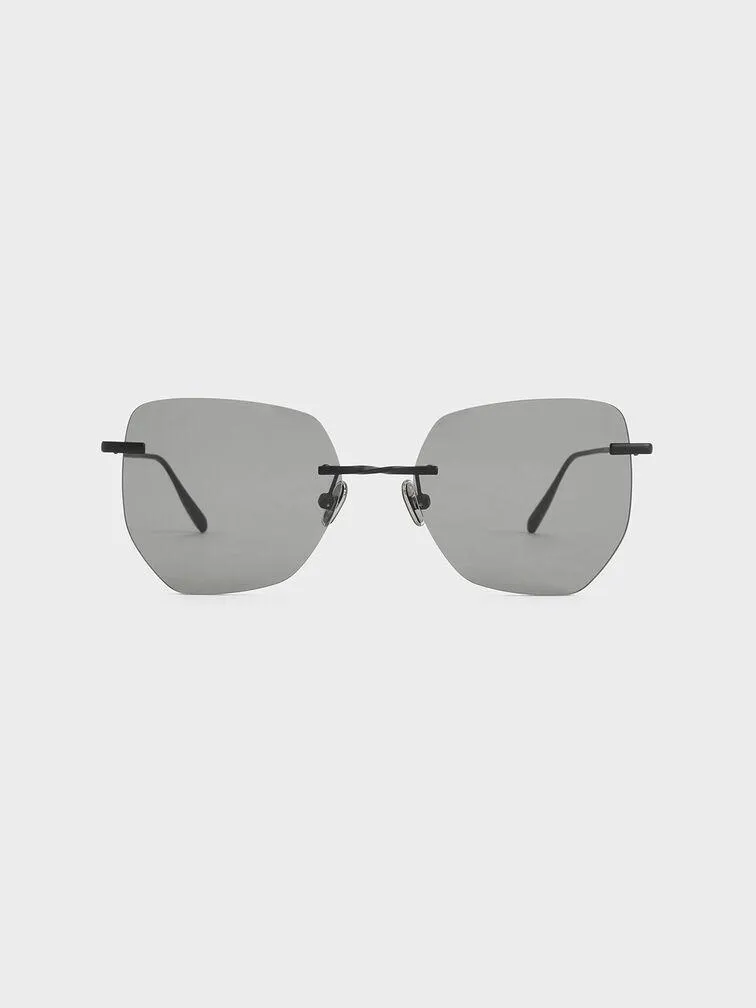 Rimless Geometric Sunglasses - Black