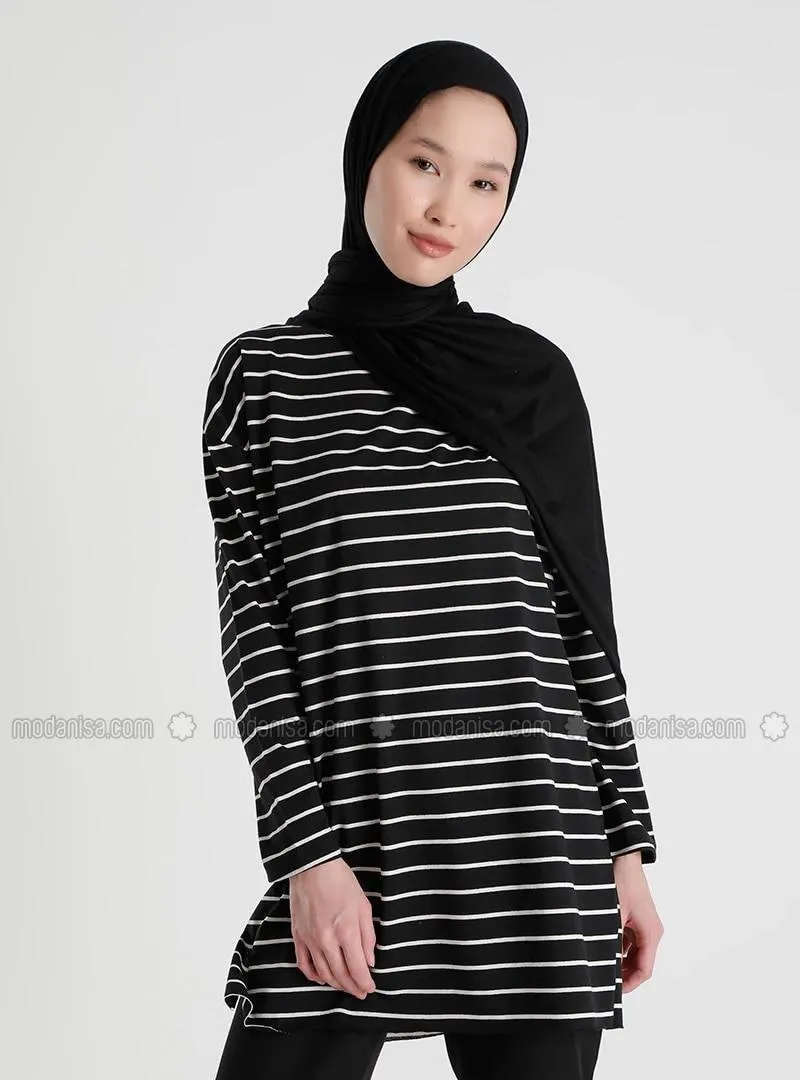 Striped Combed Cotton Tunic Black