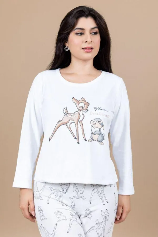 Ladies White Bambi Thumper Bestfriends Top