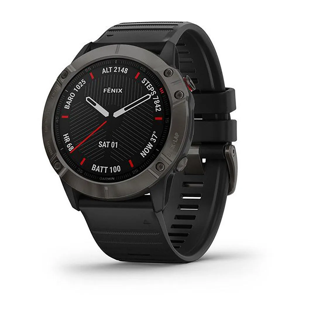 Garmin Fenix 6X Pro And Sapphire Editions Silicone Black Strap Full Color Display Dial Watch - 010-02157-11