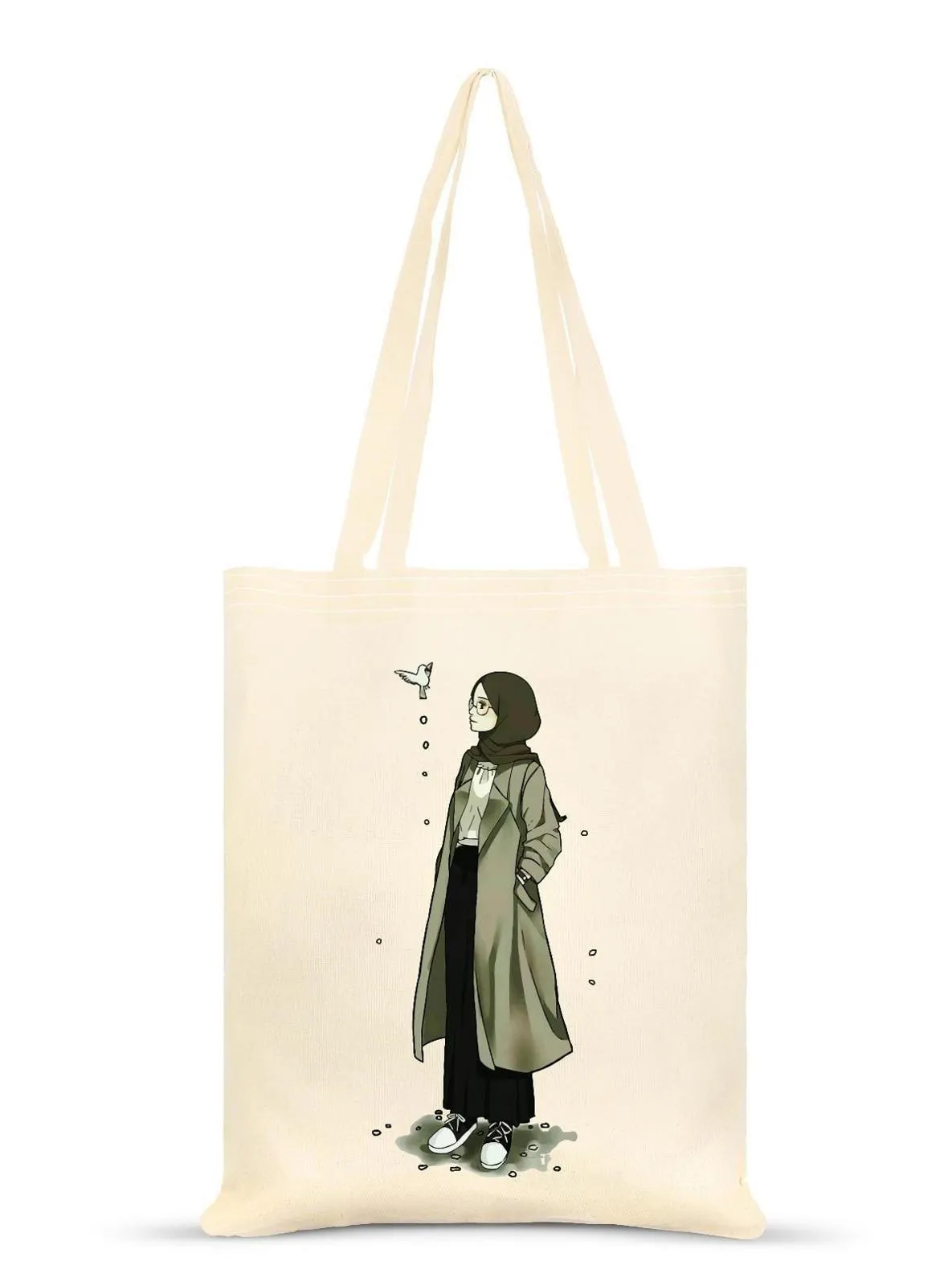 Bird And Girl Raw Tote Bag Cream-Beige