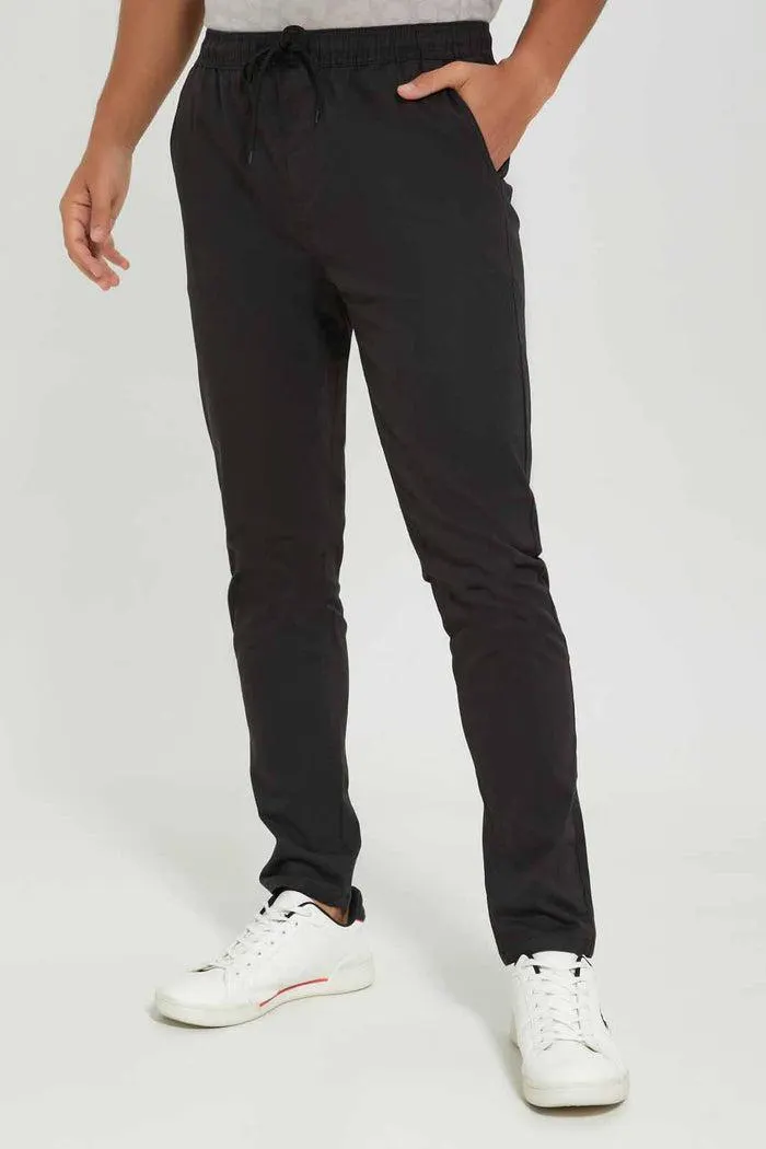Men Black Pull On Trousers