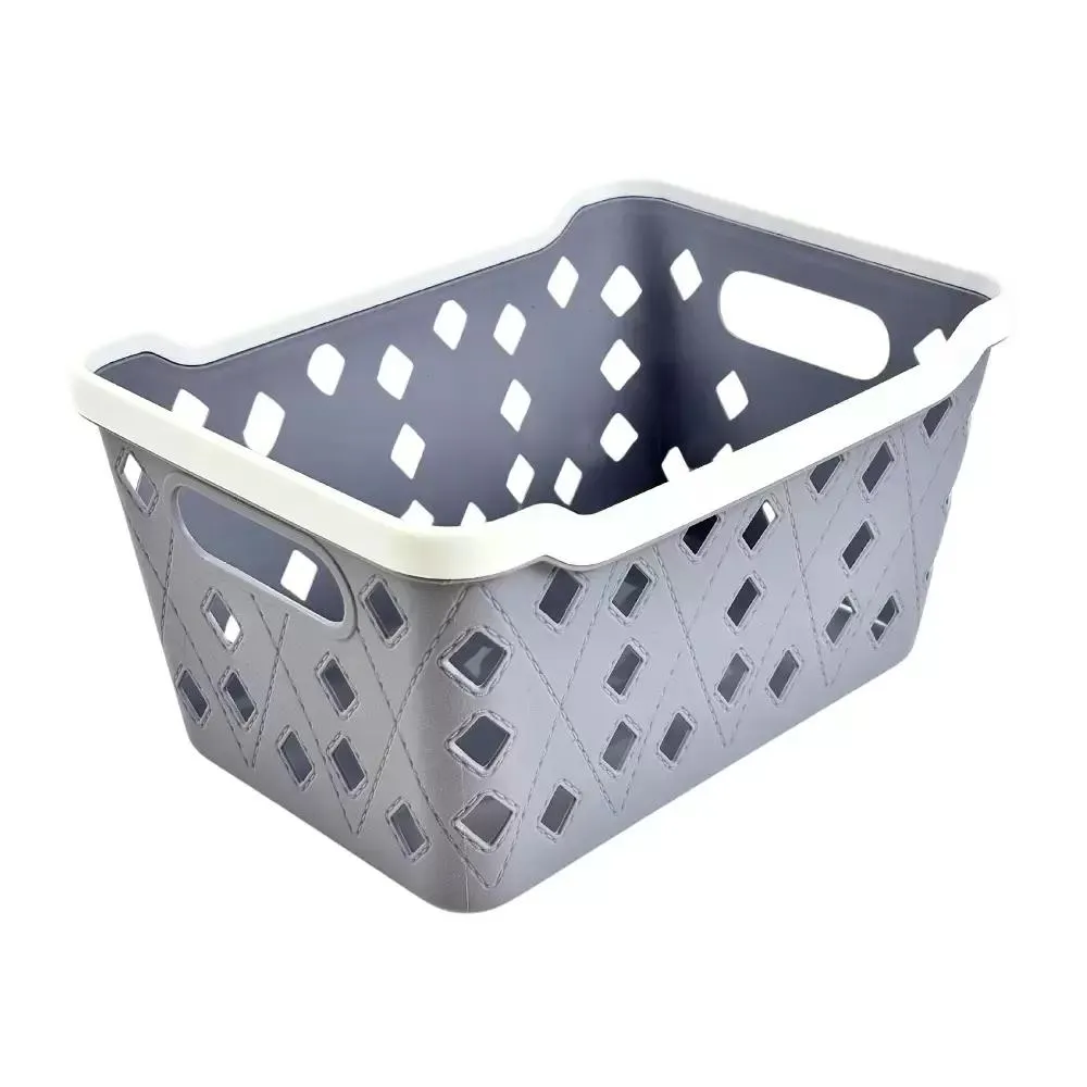 Multipurpose Plastic Storage Organizer Basket 26X18cm With Handles- Light Grey Color