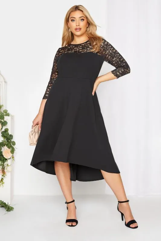 YOURS LONDON Curve Black Lace Sweetheart Midi Dress