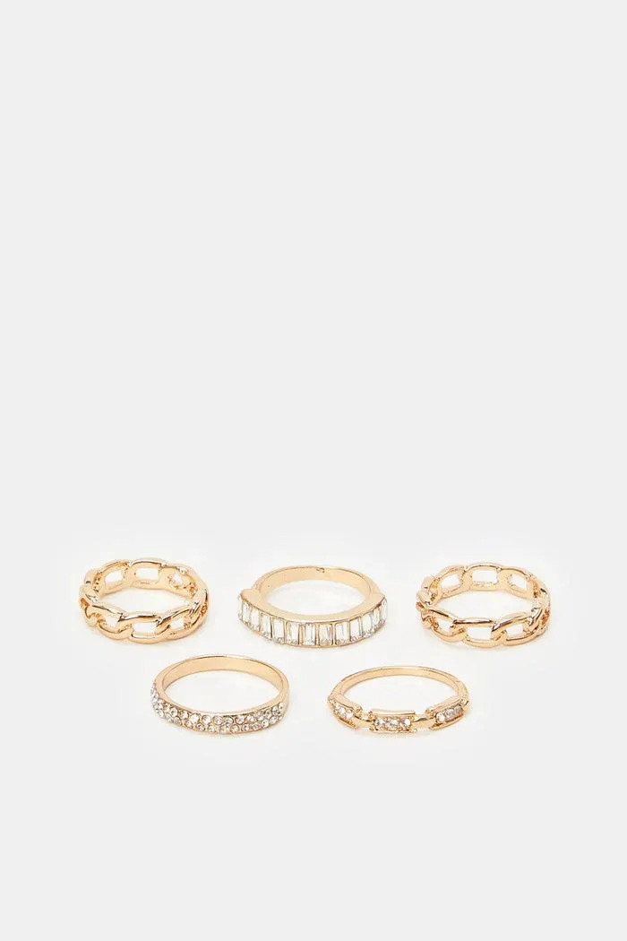 Women Embellished Gold Ring Set (5 Piece)