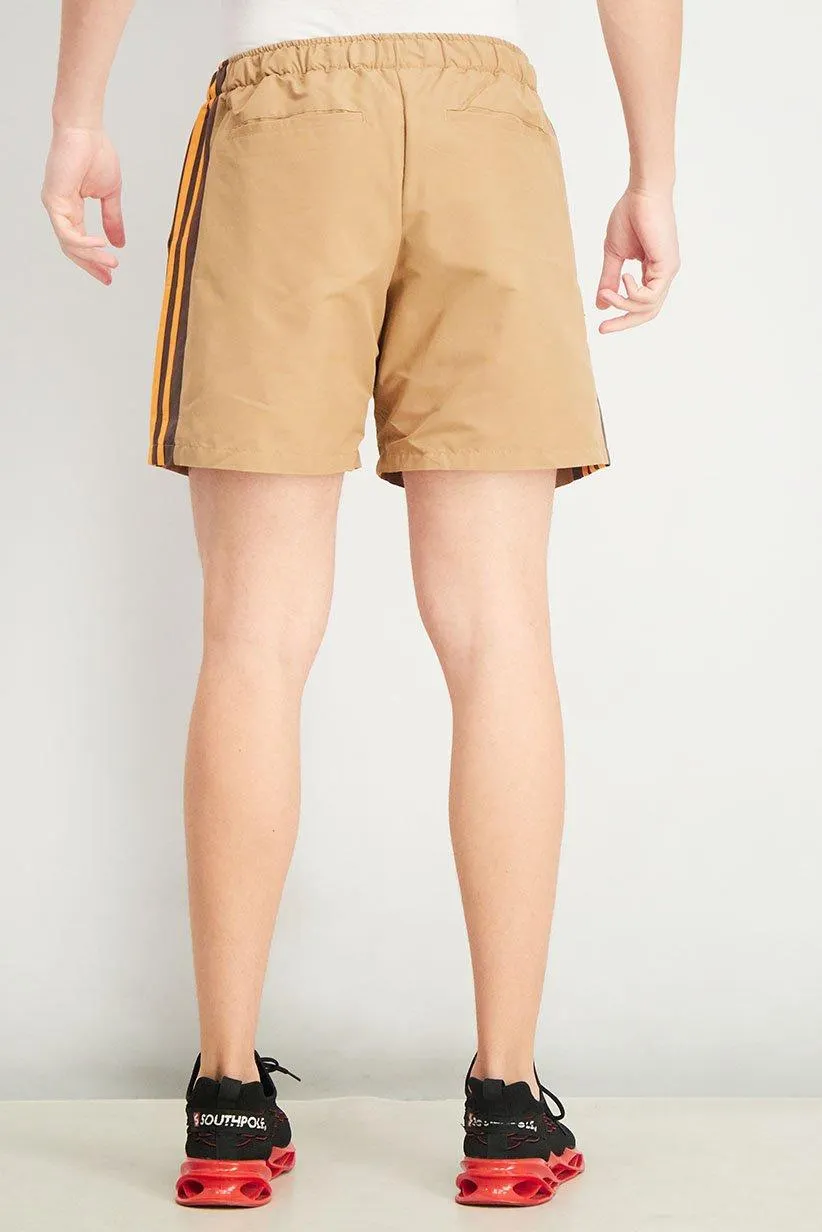 Men Sports Fit 3 Stripe Window Shorts, Brown